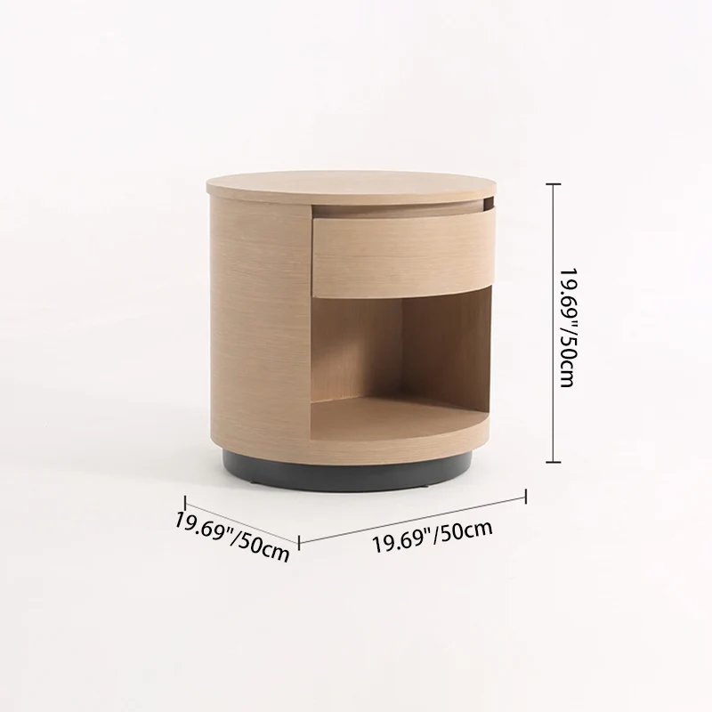 Contemporary Scandinavian Round Curved Bedside Table - Multilayer Board 1 Drawer Nightstand For Bedroom