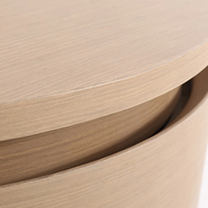 Contemporary Scandinavian Round Curved Bedside Table - Multilayer Board 1 Drawer Nightstand For Bedroom
