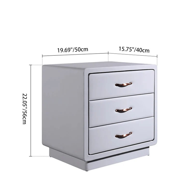 Modern Soft Ivory Faux Leather Bedside Cabinet - Gold Metal Pulls Nightstand With 3 Drawers For Bedroom