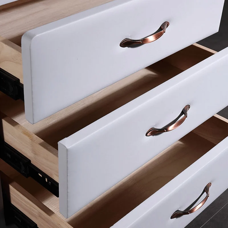 Modern Soft Ivory Faux Leather Bedside Cabinet - Gold Metal Pulls Nightstand With 3 Drawers For Bedroom