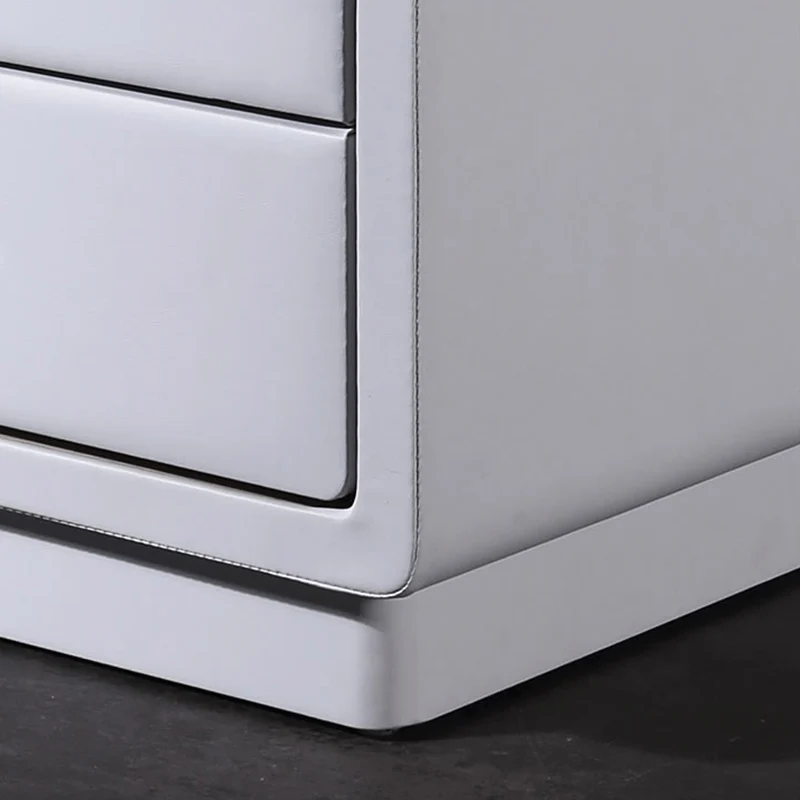 Modern Soft Ivory Faux Leather Bedside Cabinet - Gold Metal Pulls Nightstand With 3 Drawers For Bedroom