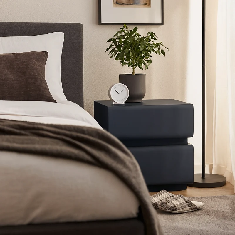 Contemporary Faux Leather Bedside Table - Push-to-Open 2 Drawers Nightstand For Bedroom