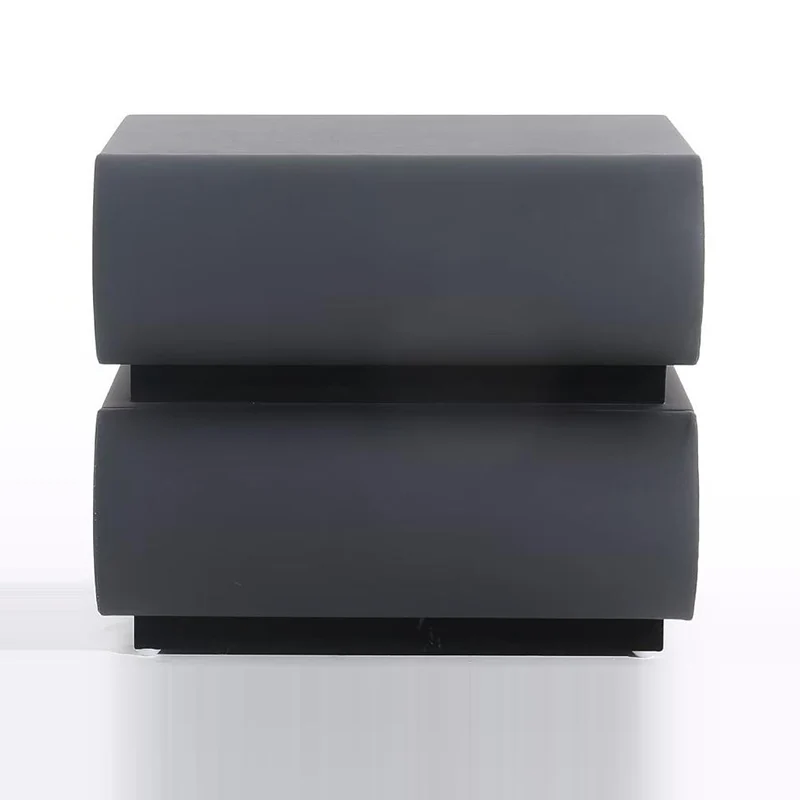Contemporary Faux Leather Bedside Table - Push-to-Open 2 Drawers Nightstand For Bedroom