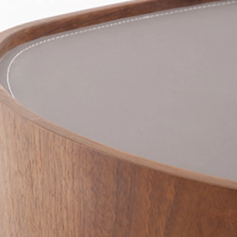 Traditional French Walnut Oval Bedside Table - Saddle-Style Faux Leather Surface 1 Drawer Nightstand For Bedroom