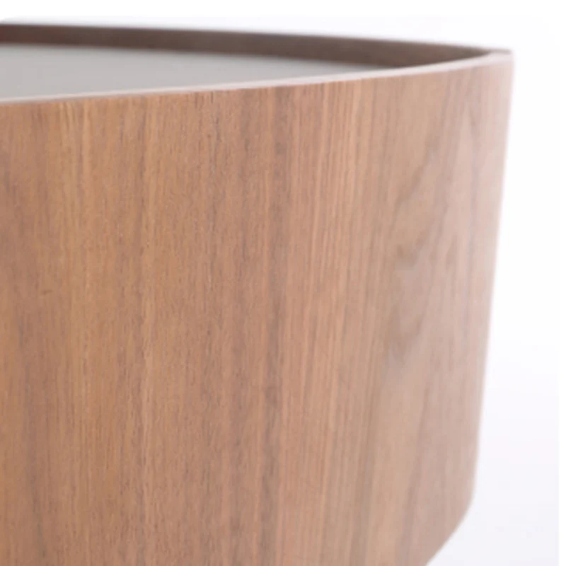 Traditional French Walnut Oval Bedside Table - Saddle-Style Faux Leather Surface 1 Drawer Nightstand For Bedroom