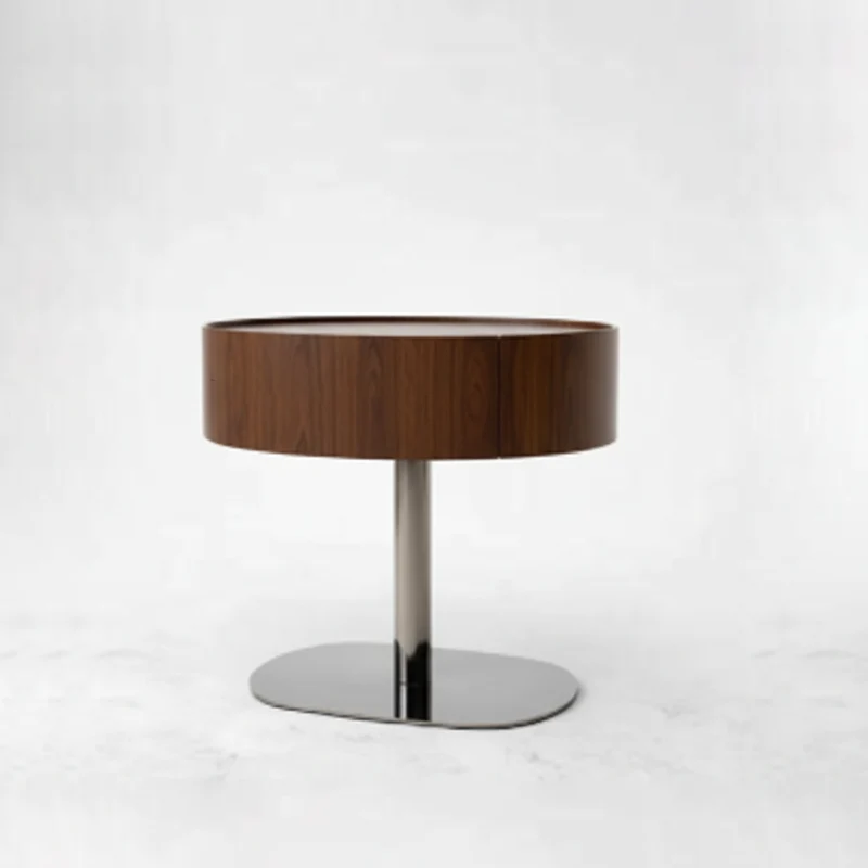 Traditional French Walnut Oval Bedside Table - Saddle-Style Faux Leather Surface 1 Drawer Nightstand For Bedroom