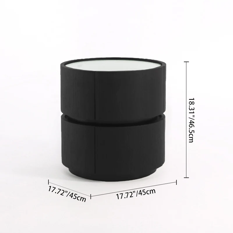 Contemporary Round Cylinder Bedside Table - Saddle-Style Faux Leather Top 2 Drawers Nightstand For Bedroom