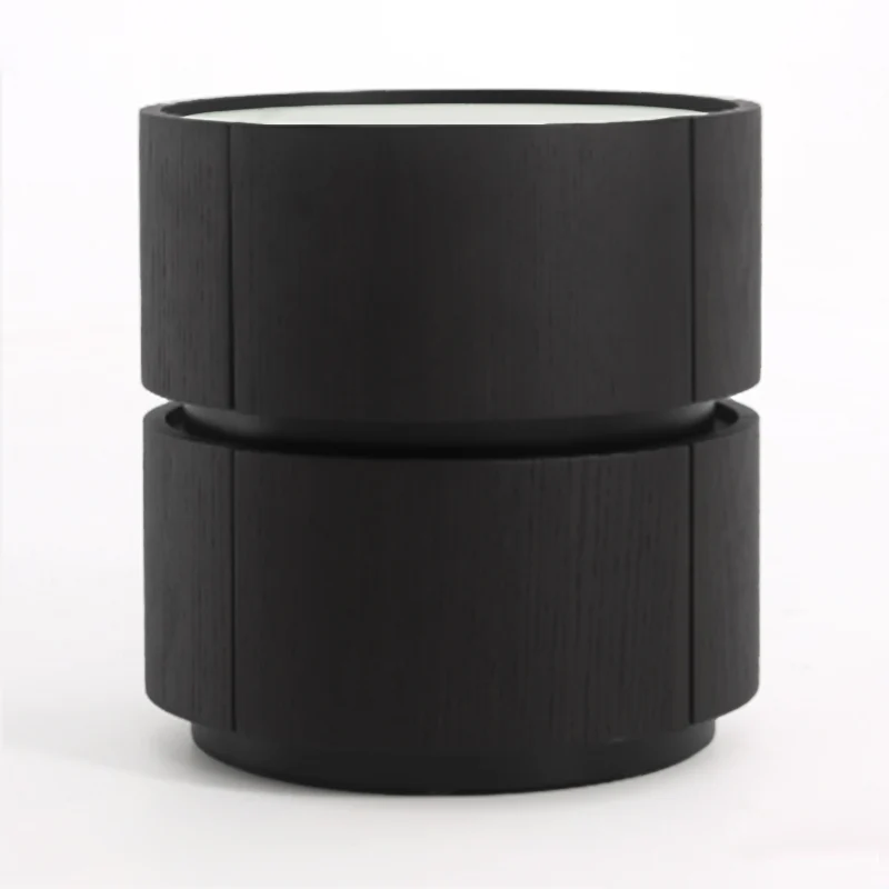 Contemporary Round Cylinder Bedside Table - Saddle-Style Faux Leather Top 2 Drawers Nightstand For Bedroom