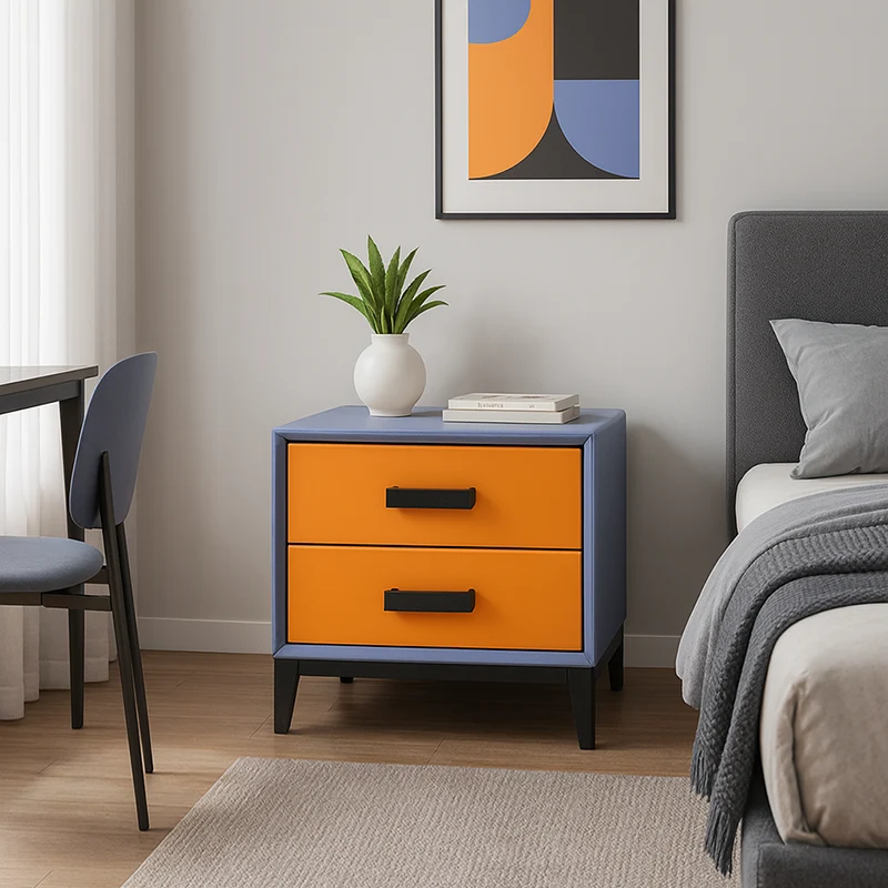 Contemporary Creative Faux Leather Nightstand With 2 Drawers - Square Soft Bedside Cabinet For Bedroom