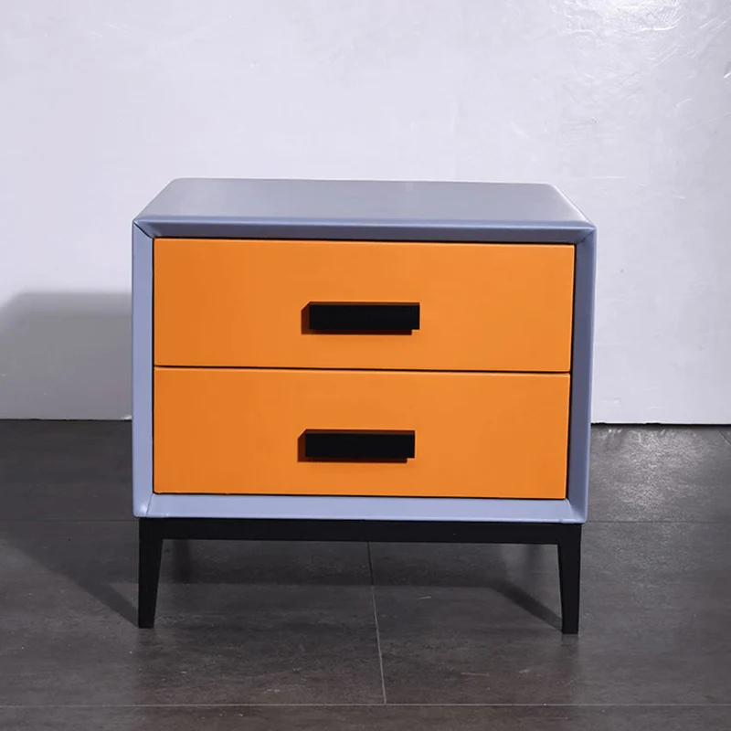 Contemporary Creative Faux Leather Nightstand With 2 Drawers - Square Soft Bedside Cabinet For Bedroom