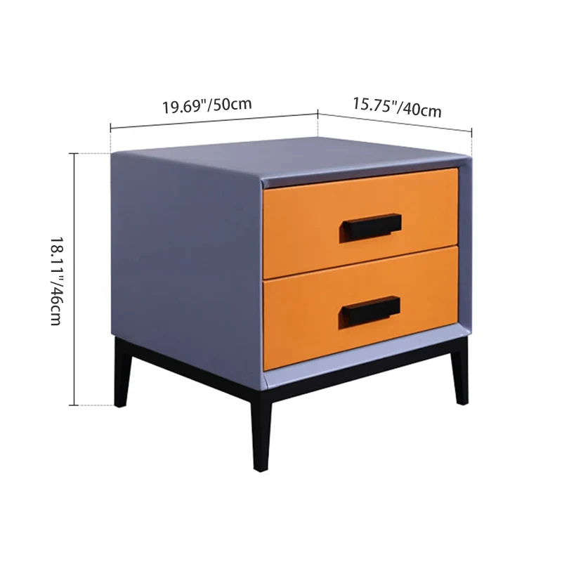 Contemporary Creative Faux Leather Nightstand With 2 Drawers - Square Soft Bedside Cabinet For Bedroom