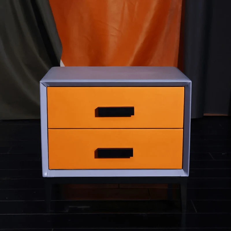 Contemporary Creative Faux Leather Nightstand With 2 Drawers - Square Soft Bedside Cabinet For Bedroom