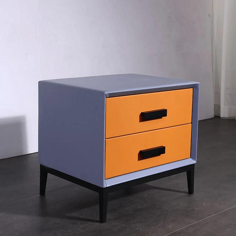 Contemporary Creative Faux Leather Nightstand With 2 Drawers - Square Soft Bedside Cabinet For Bedroom