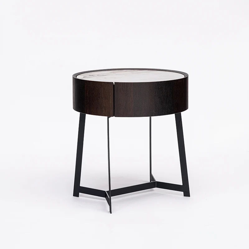 Cool Industrial Bedside Table - Eco-Friendly Material & Scratch-Resistant Sintered Stone Top Nightstand 1-Drawer For Bedroom