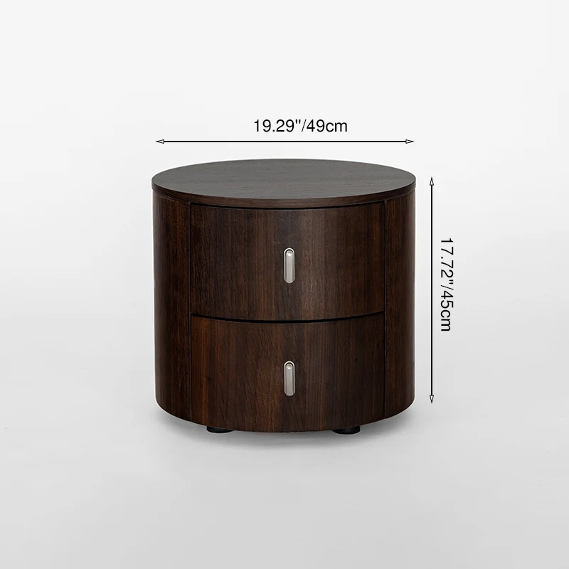 Eco-Friendly Vintage Nightstand - Soft-Edged Design Smoked Wood Veneer Bedside Table 2-Drawer For Bedroom & Living Room