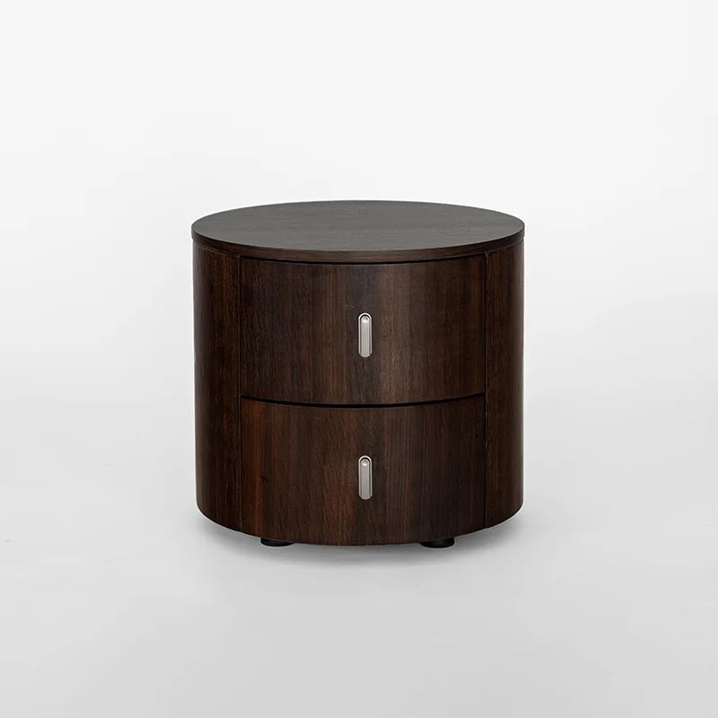 Eco-Friendly Vintage Nightstand - Soft-Edged Design Smoked Wood Veneer Bedside Table 2-Drawer For Bedroom & Living Room