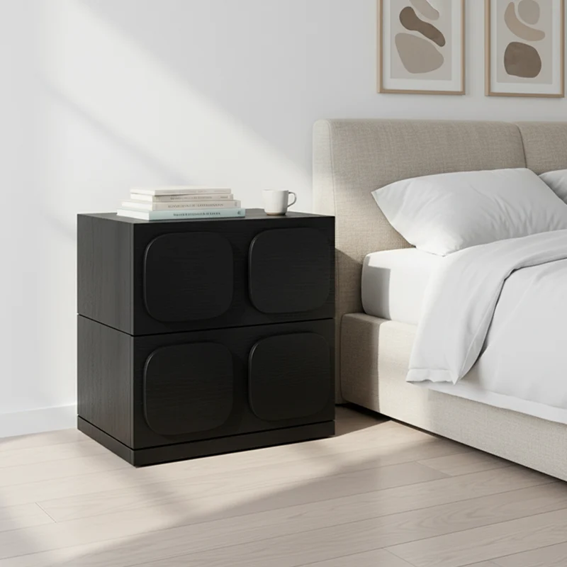 Versatile Minimal Nightstand - Deformation-Resistant Solid Wood Multi-Layer Board Bedside Table 2-Drawer For Bedroom