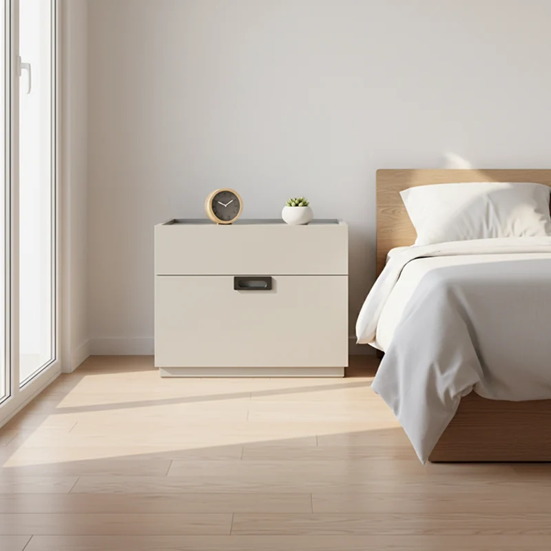 Quiet-Close Minimal Nightstand - Formaldehyde-Free MDF & Durable Rock Slab Top Bedside Table 2-Drawer For Bedroom