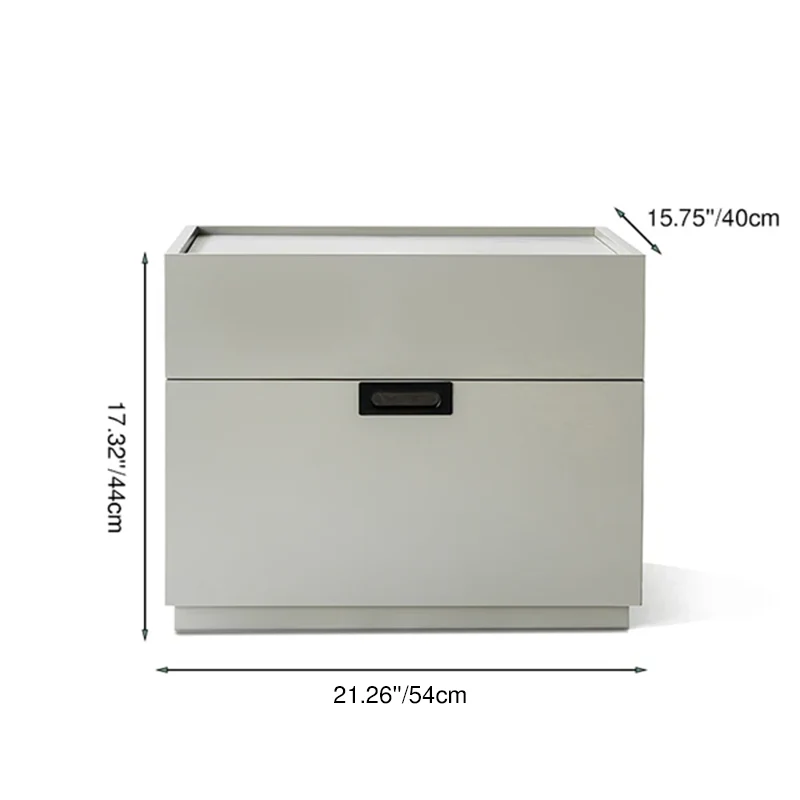 Quiet-Close Minimal Nightstand - Formaldehyde-Free MDF & Durable Rock Slab Top Bedside Table 2-Drawer For Bedroom
