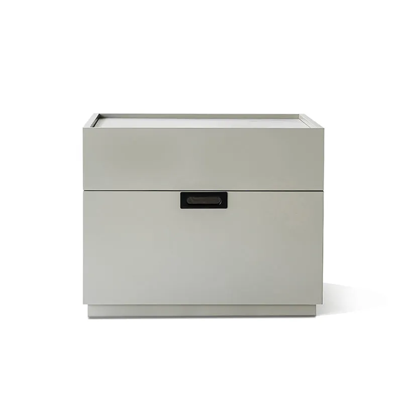 Quiet-Close Minimal Nightstand - Formaldehyde-Free MDF & Durable Rock Slab Top Bedside Table 2-Drawer For Bedroom