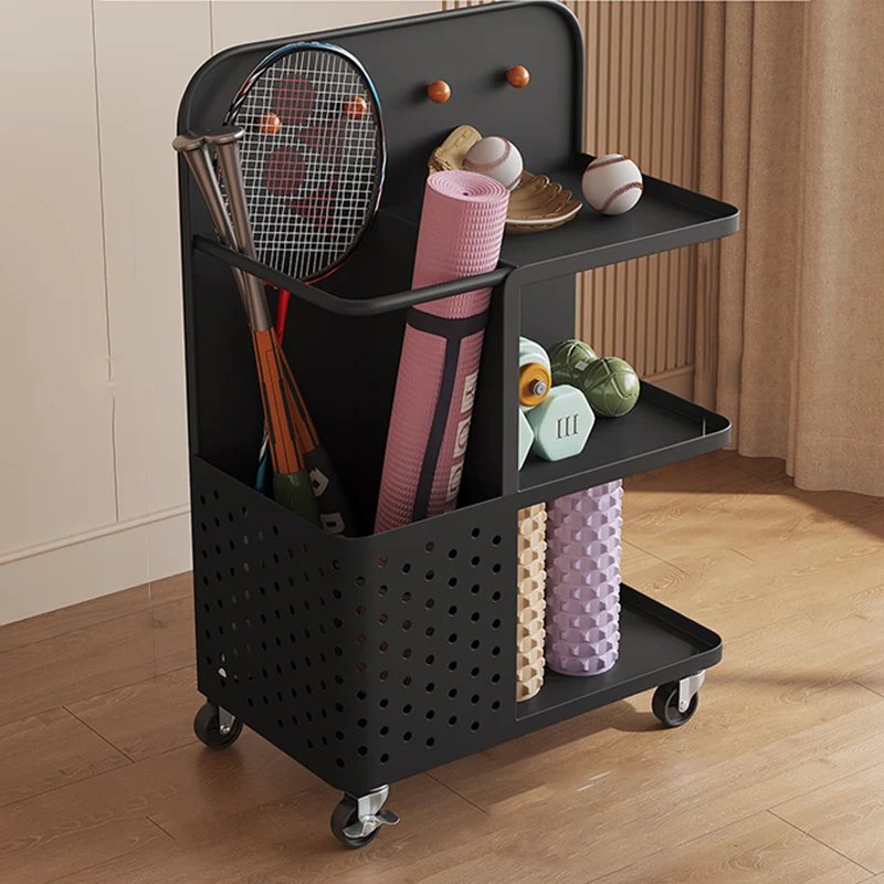 Modern Minimalist Rectangular Baked Paint Carbon Steel Movable Storage Shelf 3-Tier For Living Room & Bedroom