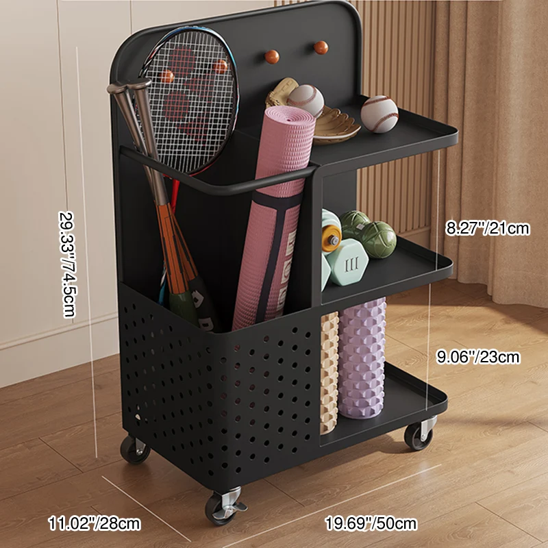 Modern Minimalist Rectangular Baked Paint Carbon Steel Movable Storage Shelf 3-Tier For Living Room & Bedroom