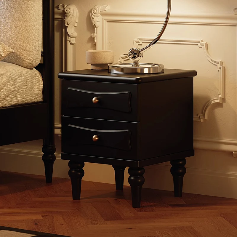 Traditional Vintage Square Eco-Friendly MDF Rubberwood Brass Rattan Weaving Nightstand 2-Drawer For Bedroom