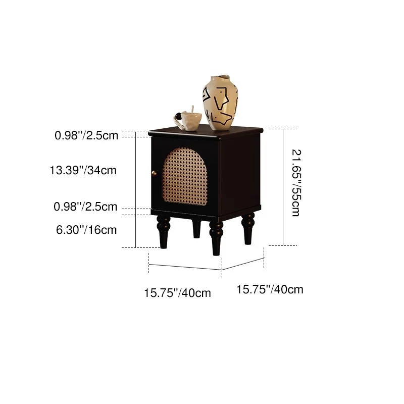Traditional Vintage Square Eco-Friendly MDF Rubberwood Brass Rattan Weaving Nightstand 2-Drawer For Bedroom