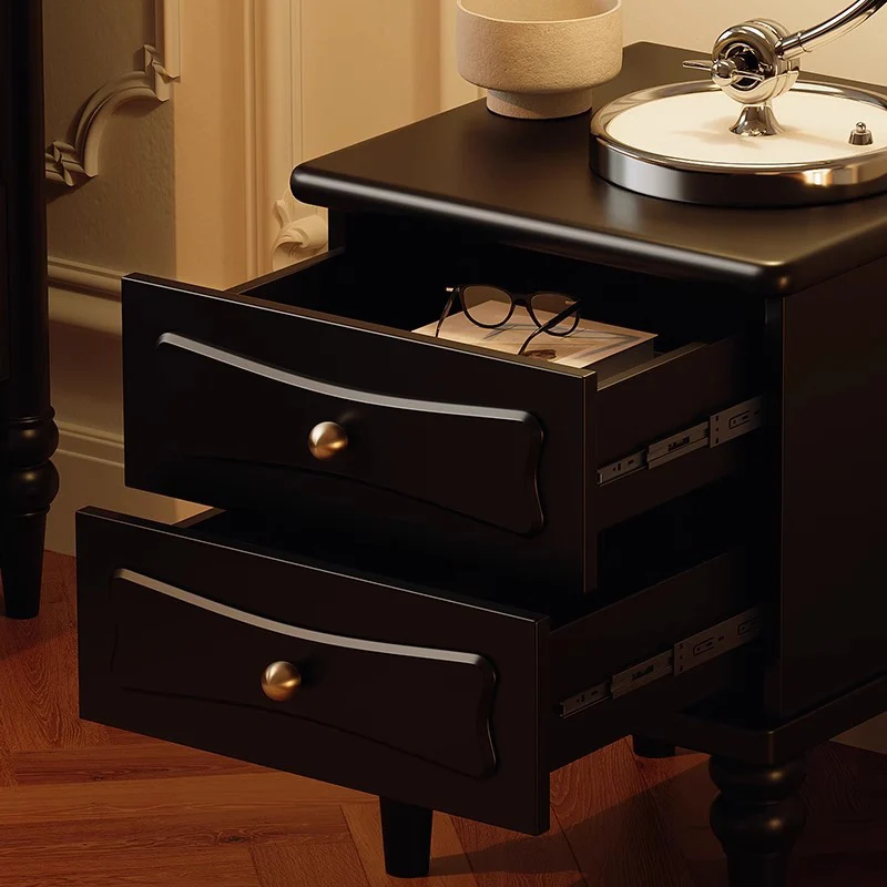 Traditional Vintage Square Eco-Friendly MDF Rubberwood Brass Rattan Weaving Nightstand 2-Drawer For Bedroom