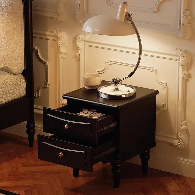 Traditional Vintage Square Eco-Friendly MDF Rubberwood Brass Rattan Weaving Nightstand 2-Drawer For Bedroom