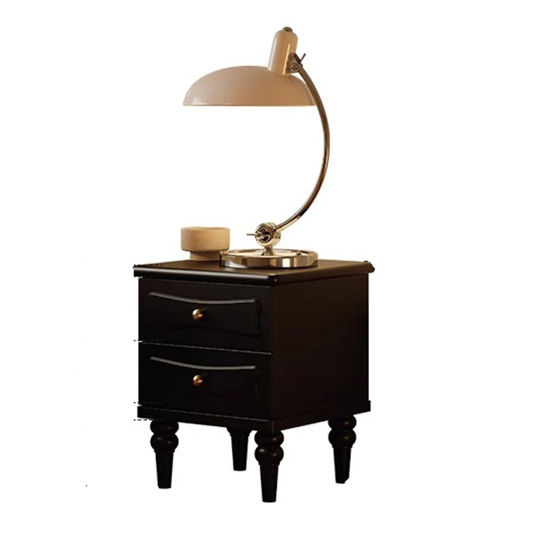 Traditional Vintage Square Eco-Friendly MDF Rubberwood Brass Rattan Weaving Nightstand 2-Drawer For Bedroom