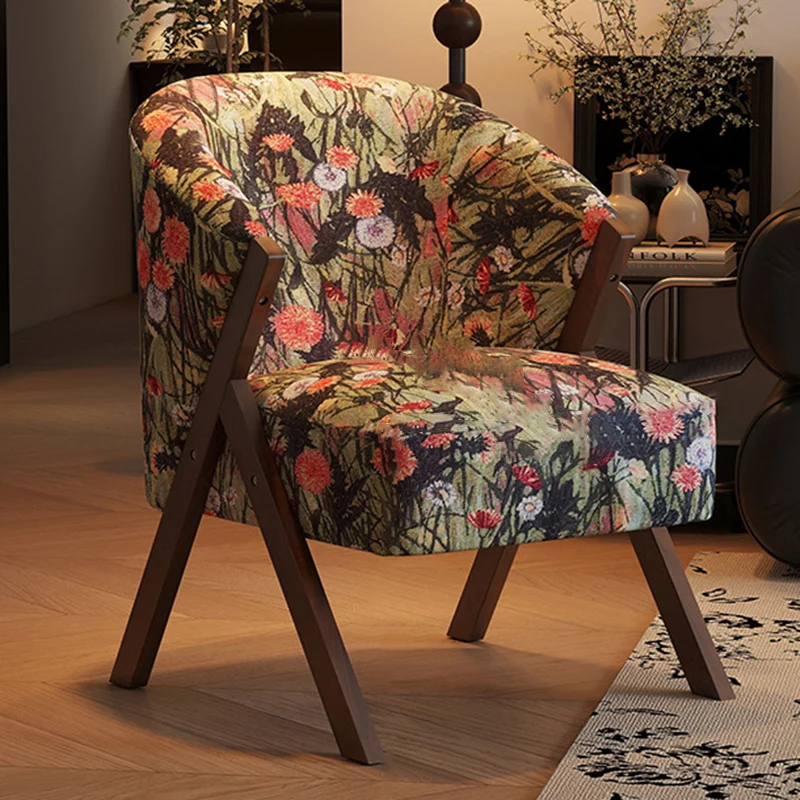 Traditional French Circular Arc Sherpa Fabric Oil Wax Leather Rubberwood Sponge Accent Chair Backrest Armless For Living Room