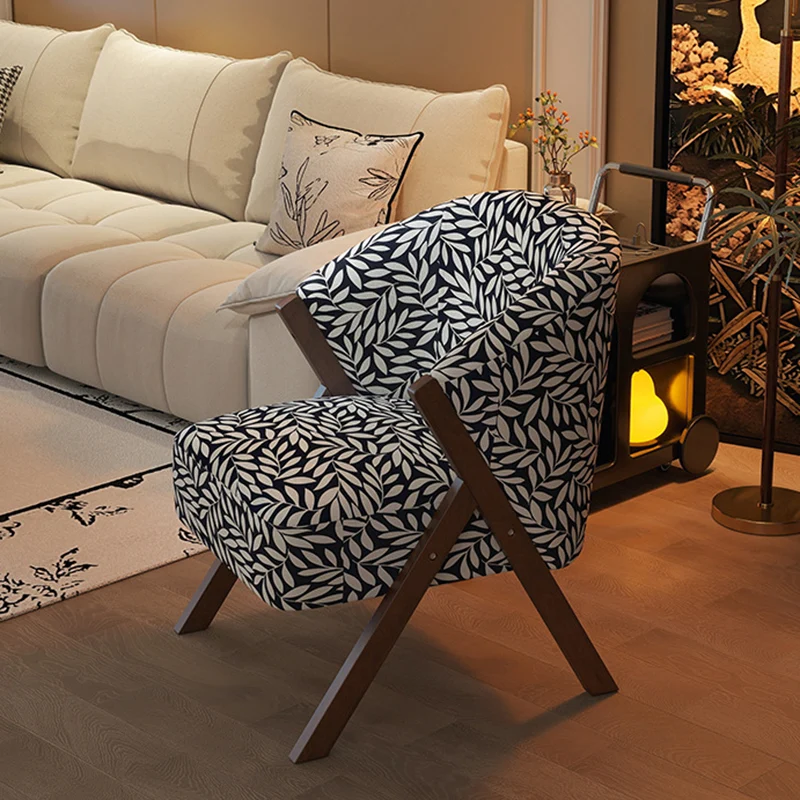 Traditional French Circular Arc Sherpa Fabric Oil Wax Leather Rubberwood Sponge Accent Chair Backrest Armless For Living Room
