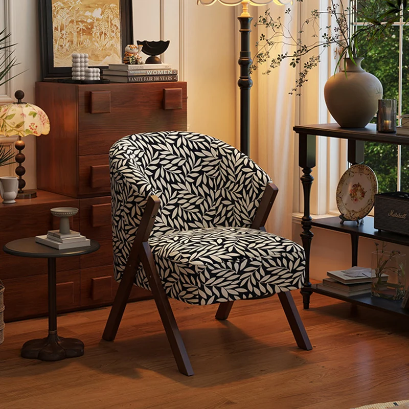 Traditional French Circular Arc Sherpa Fabric Oil Wax Leather Rubberwood Sponge Accent Chair Backrest Armless For Living Room