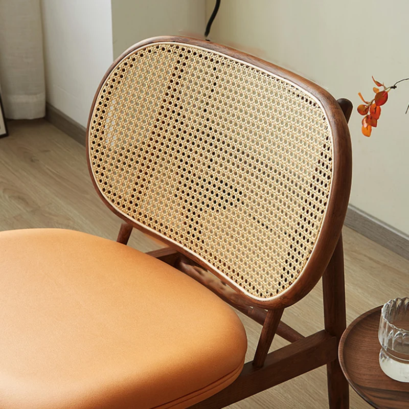 Traditional Rustic Arc Ash Wood Microfiber Leather Faux Rattan Weaving Accent Chair Backrest Armless For Living Room & Bedroom