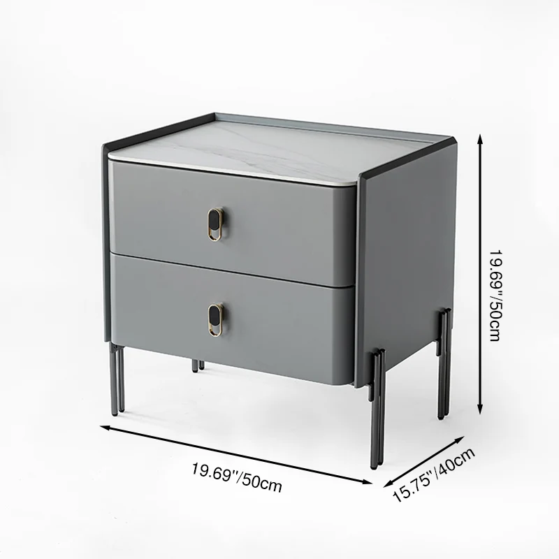 Eco-Friendly Scandinavian Nightstand - Rock Slab Tabletop & Corrosion-Resistant Legs Bedside Table 2-Drawer For Bedroom