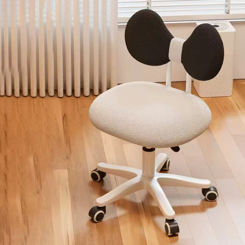 Modern Minimalist Butterfly-Shaped Wooden Board Sherpa Fabric Sponge Plastic Vanity Stool Backrest Movable For Bedroom