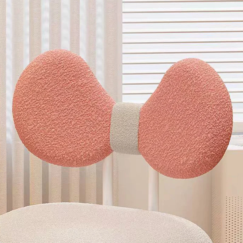 Modern Minimalist Butterfly-Shaped Wooden Board Sherpa Fabric Sponge Plastic Vanity Stool Backrest Movable For Bedroom
