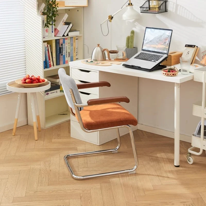 Traditional Vintage Ergonomics Lune Flannelette Iron Solid Wood Sponge Desk Chair Backrest Armrest For Home Office