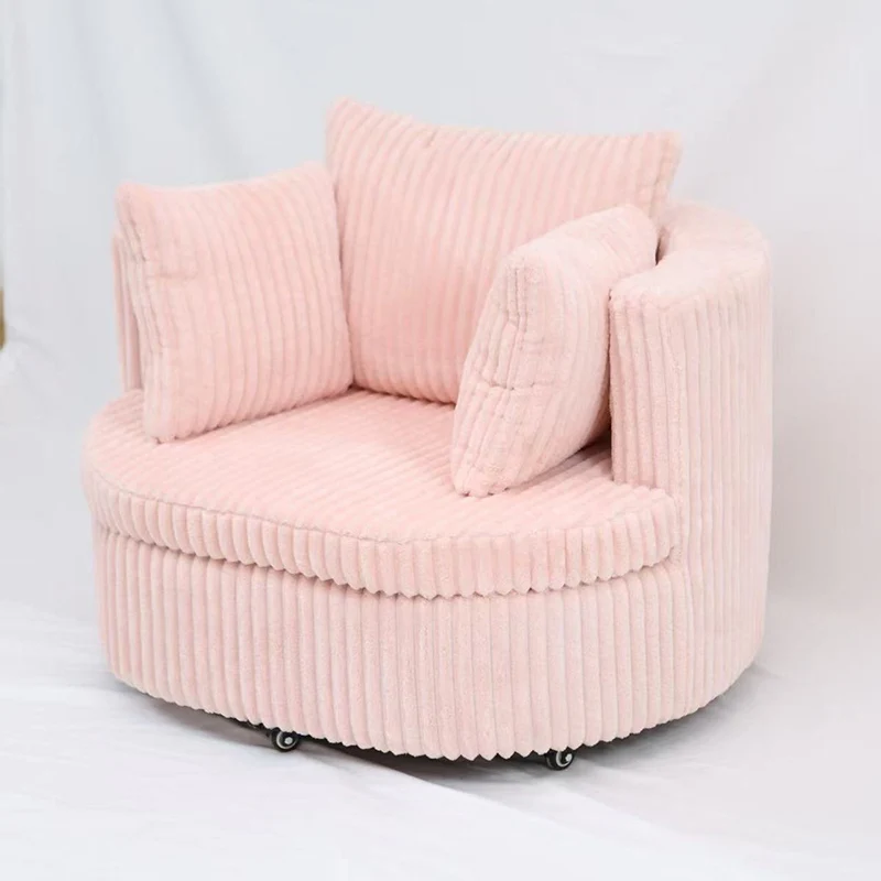 Contemporary Nordic Round Arc Faux Rabbit Fleece Solid Wood Sponge Detachable Movable Single Sofa Backrest Armrest For Living Room
