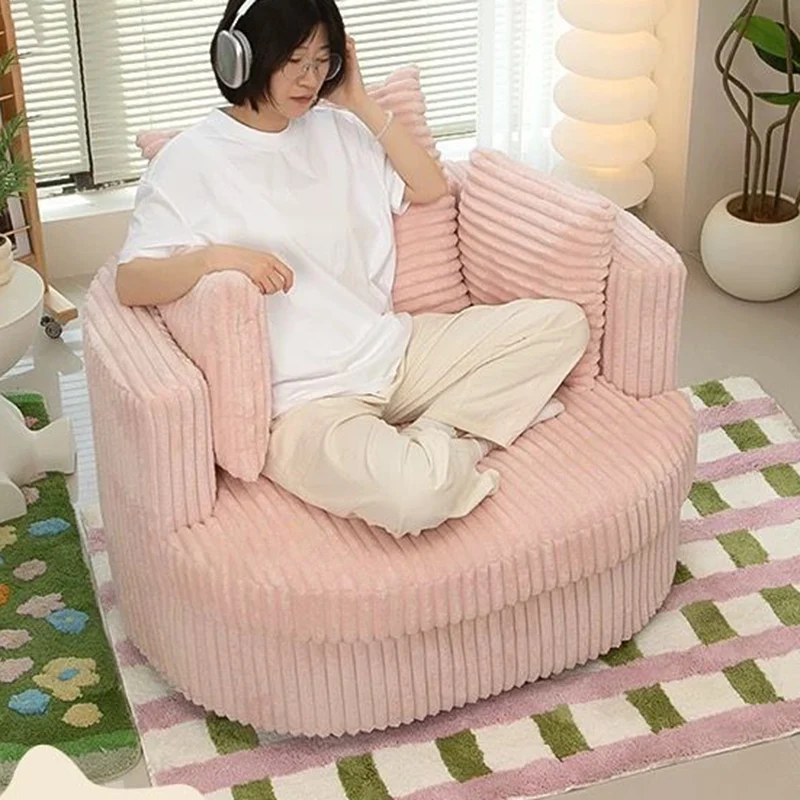 Contemporary Nordic Round Arc Faux Rabbit Fleece Solid Wood Sponge Detachable Movable Single Sofa Backrest Armrest For Living Room