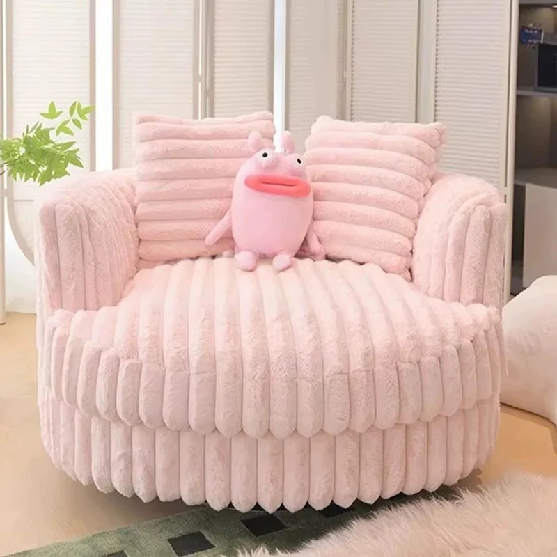 Contemporary Nordic Round Arc Faux Rabbit Fleece Solid Wood Sponge Detachable Movable Single Sofa Backrest Armrest For Living Room
