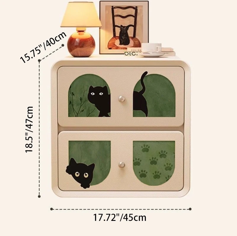 Modern Art Deco Cartoon Animals MDF Plywood Cat Scratching Leather Nightstand 2-Drawer For Bedroom