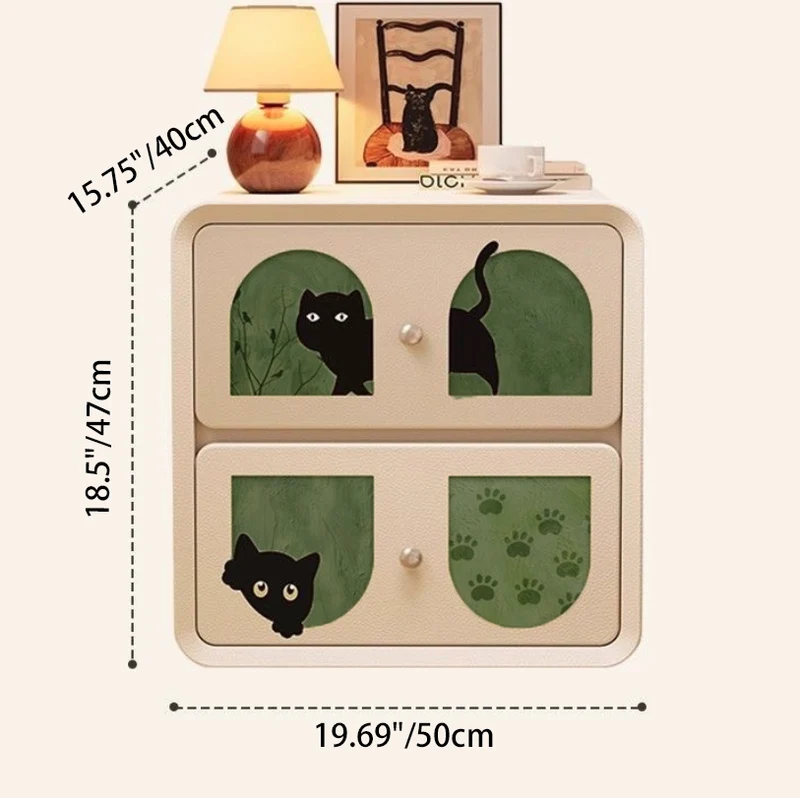 Modern Art Deco Cartoon Animals MDF Plywood Cat Scratching Leather Nightstand 2-Drawer For Bedroom
