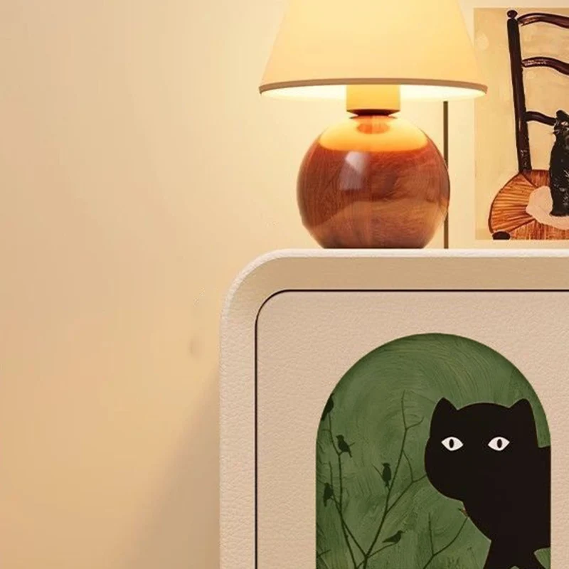 Modern Art Deco Cartoon Animals MDF Plywood Cat Scratching Leather Nightstand 2-Drawer For Bedroom