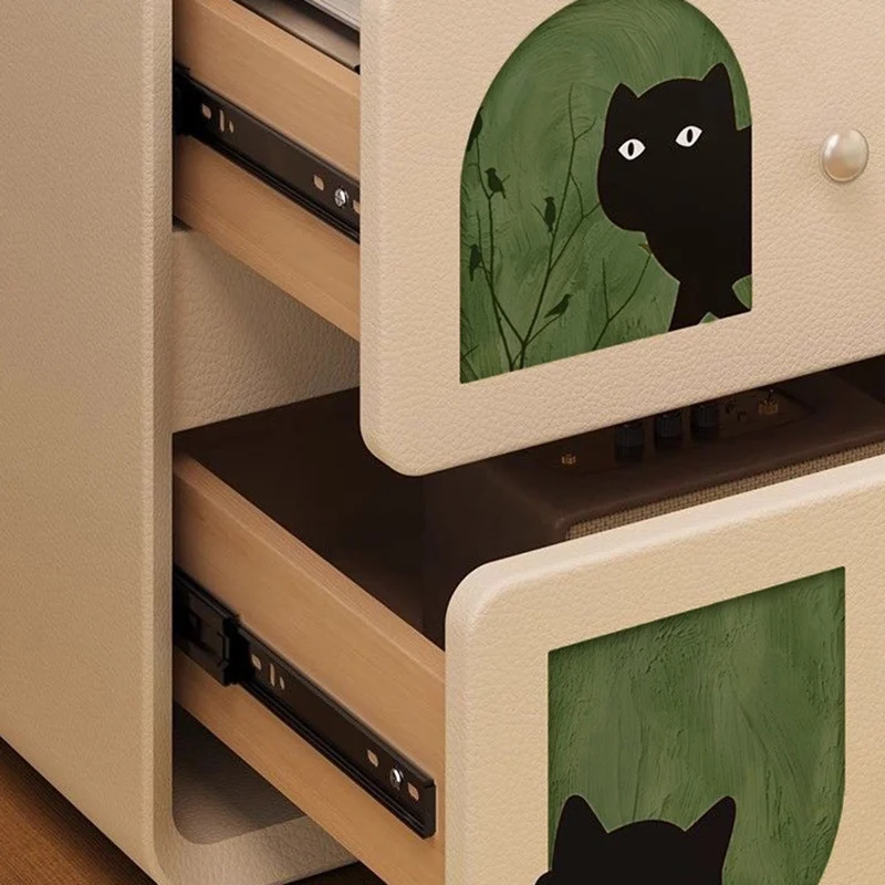 Modern Art Deco Cartoon Animals MDF Plywood Cat Scratching Leather Nightstand 2-Drawer For Bedroom