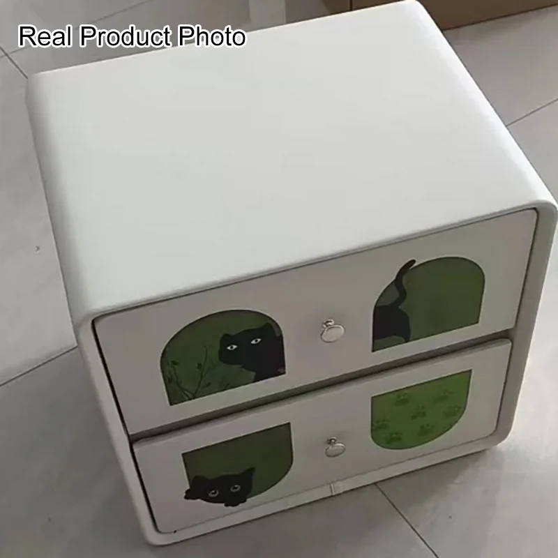 Modern Art Deco Cartoon Animals MDF Plywood Cat Scratching Leather Nightstand 2-Drawer For Bedroom