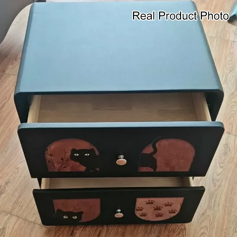 Modern Art Deco Cartoon Animals MDF Plywood Cat Scratching Leather Nightstand 2-Drawer For Bedroom