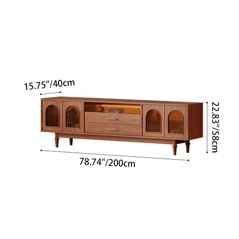 Modern Mid-Century Rectangular Arch Design Glass Aluminum Alloy Solid Wood TV Stand 2-Drawer For Living Room