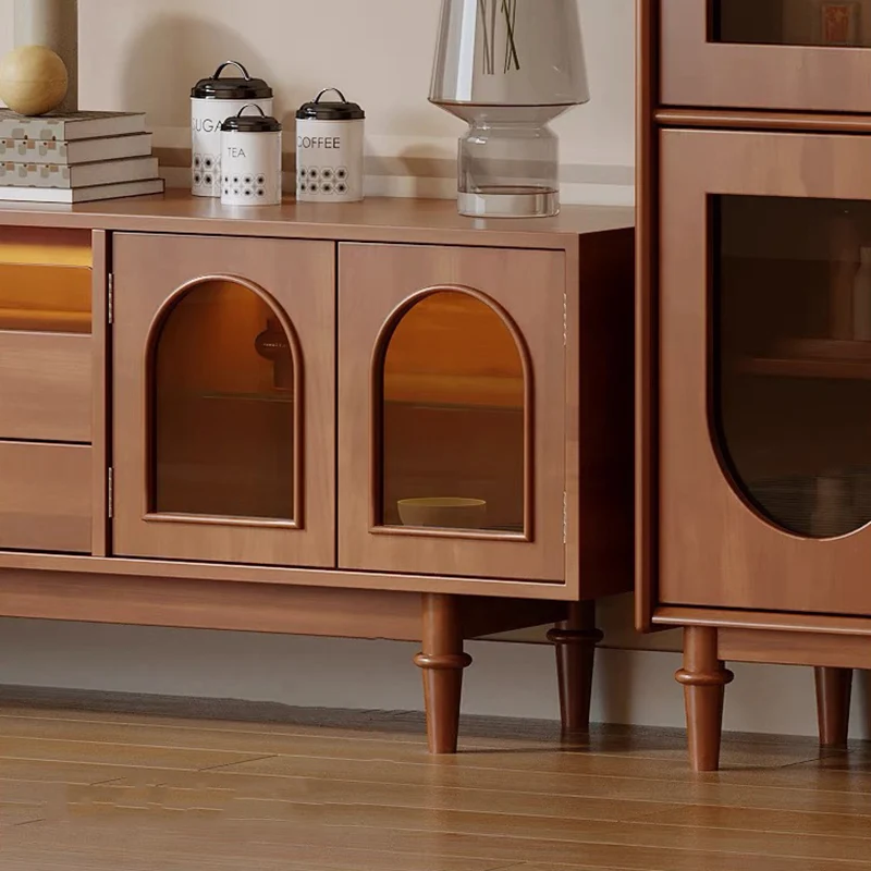 Modern Mid-Century Rectangular Arch Design Glass Aluminum Alloy Solid Wood TV Stand 2-Drawer For Living Room